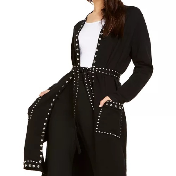 INC International Concepts Black Stud-Trim Women's Long Cardigan/Duster 2X - Picture 2 of 8